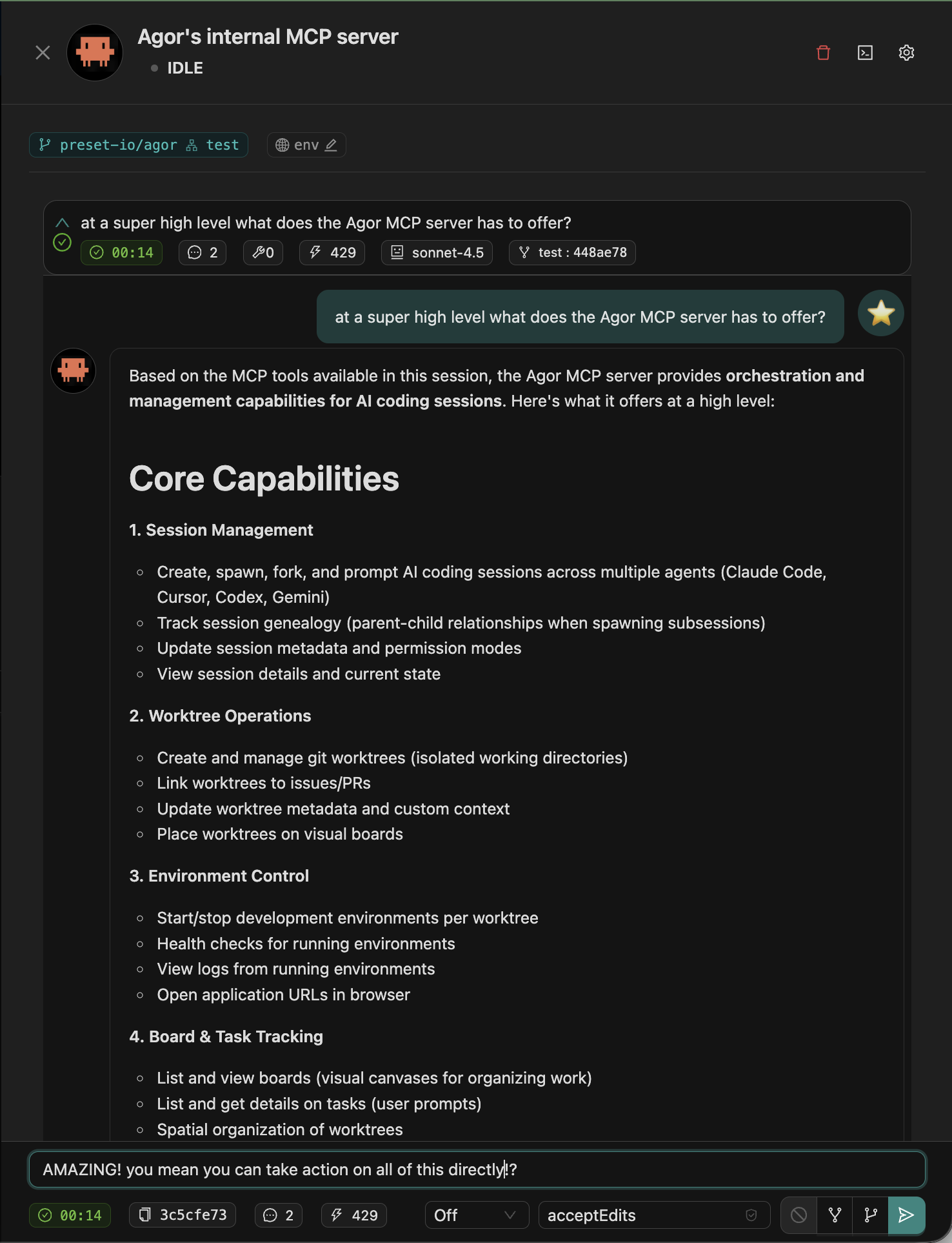 Claude Code discovering Agor MCP capabilities