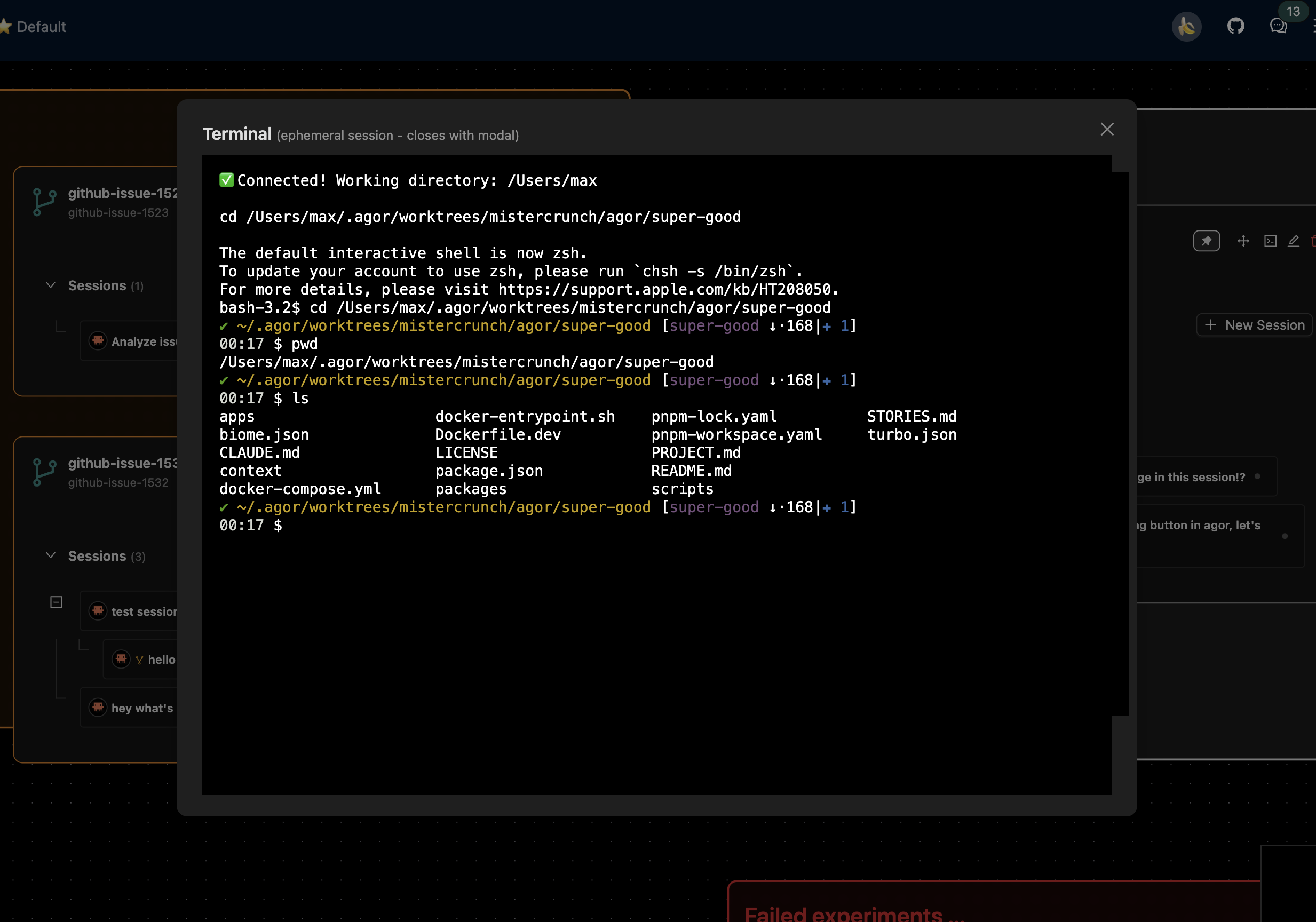 Agor built-in terminal with automatic worktree context and environment variable injection