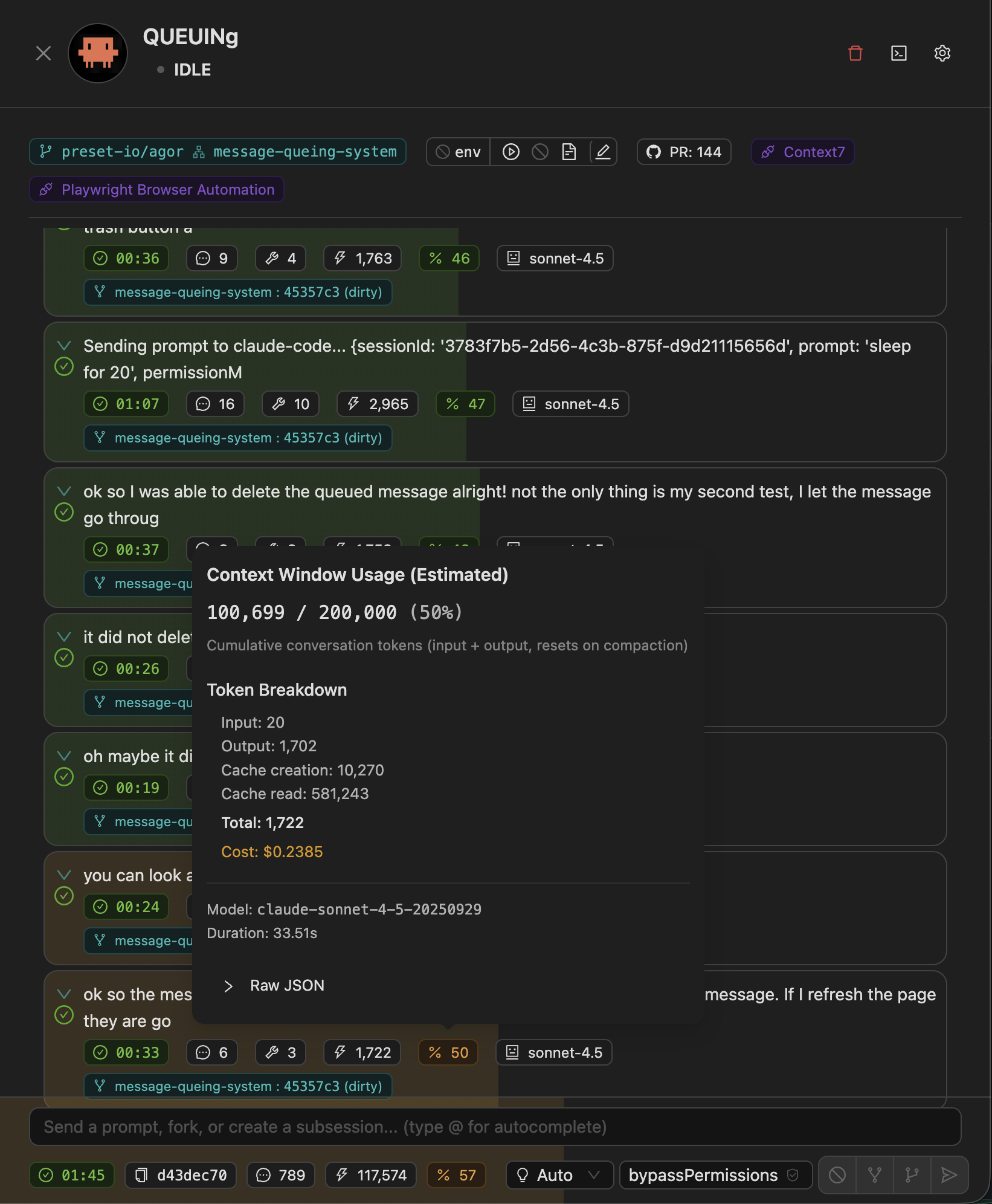 Context window progression visualization