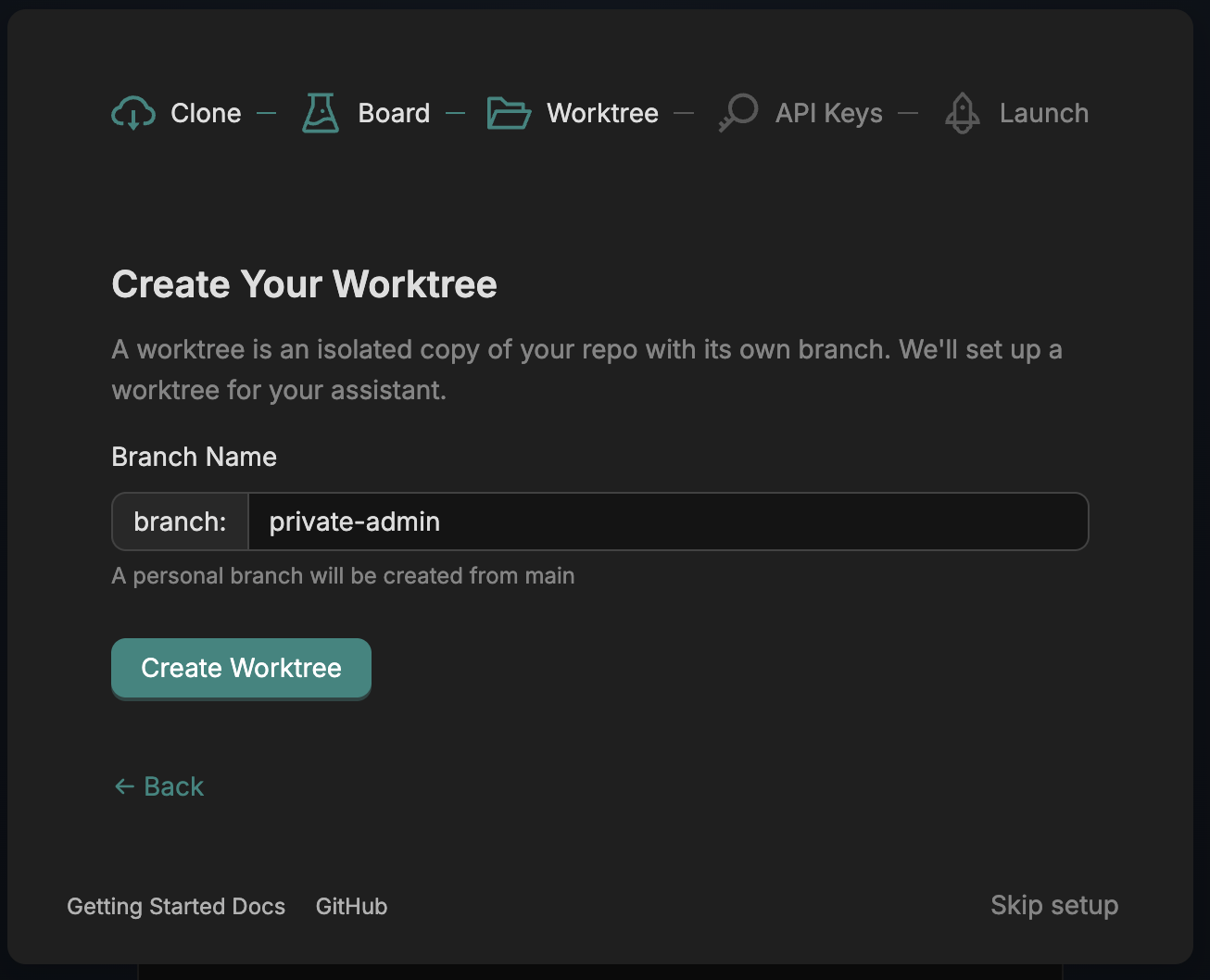 Onboarding: Worktree — name a personal branch