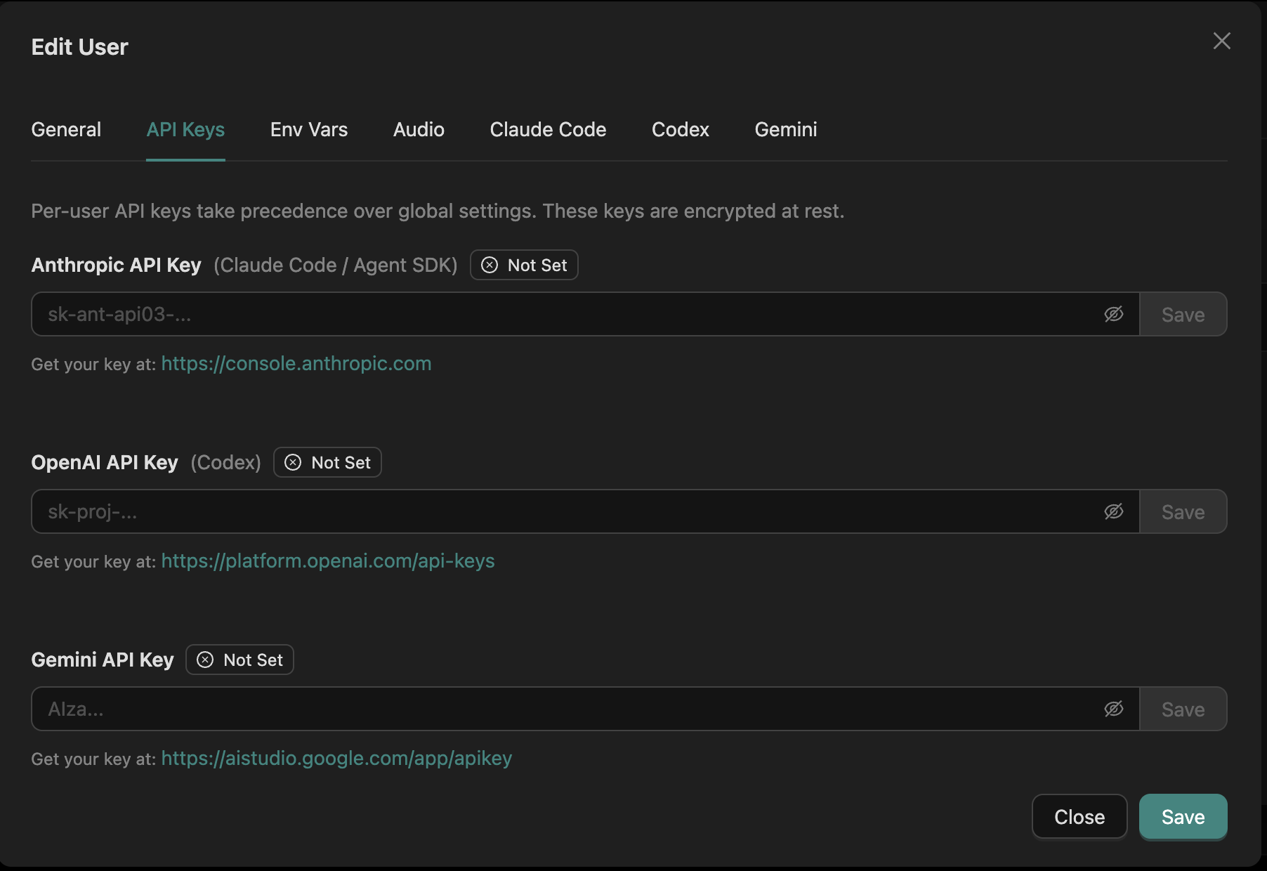 API keys configuration