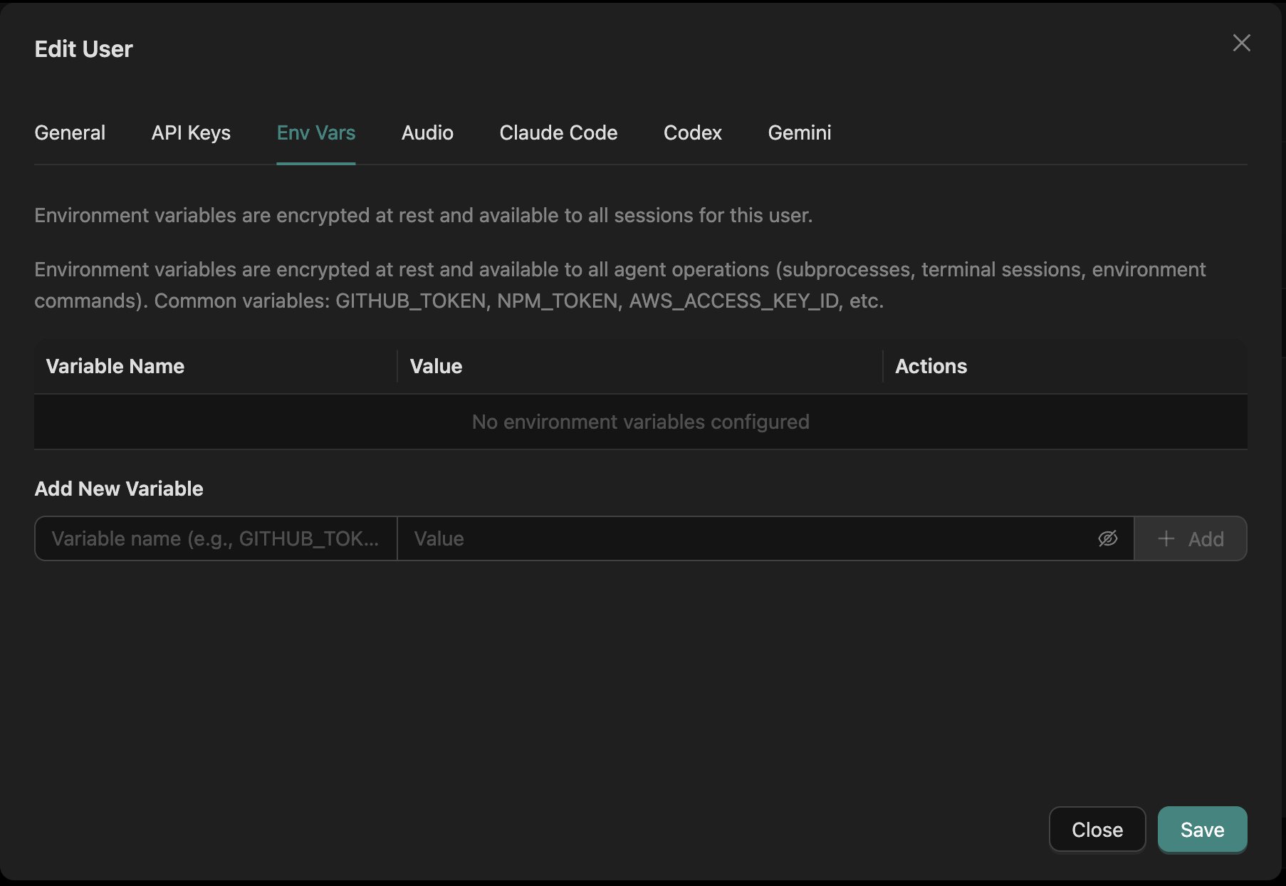 Environment variables configuration