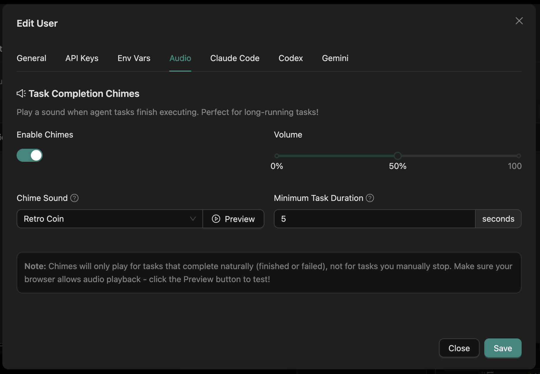 Audio settings configuration