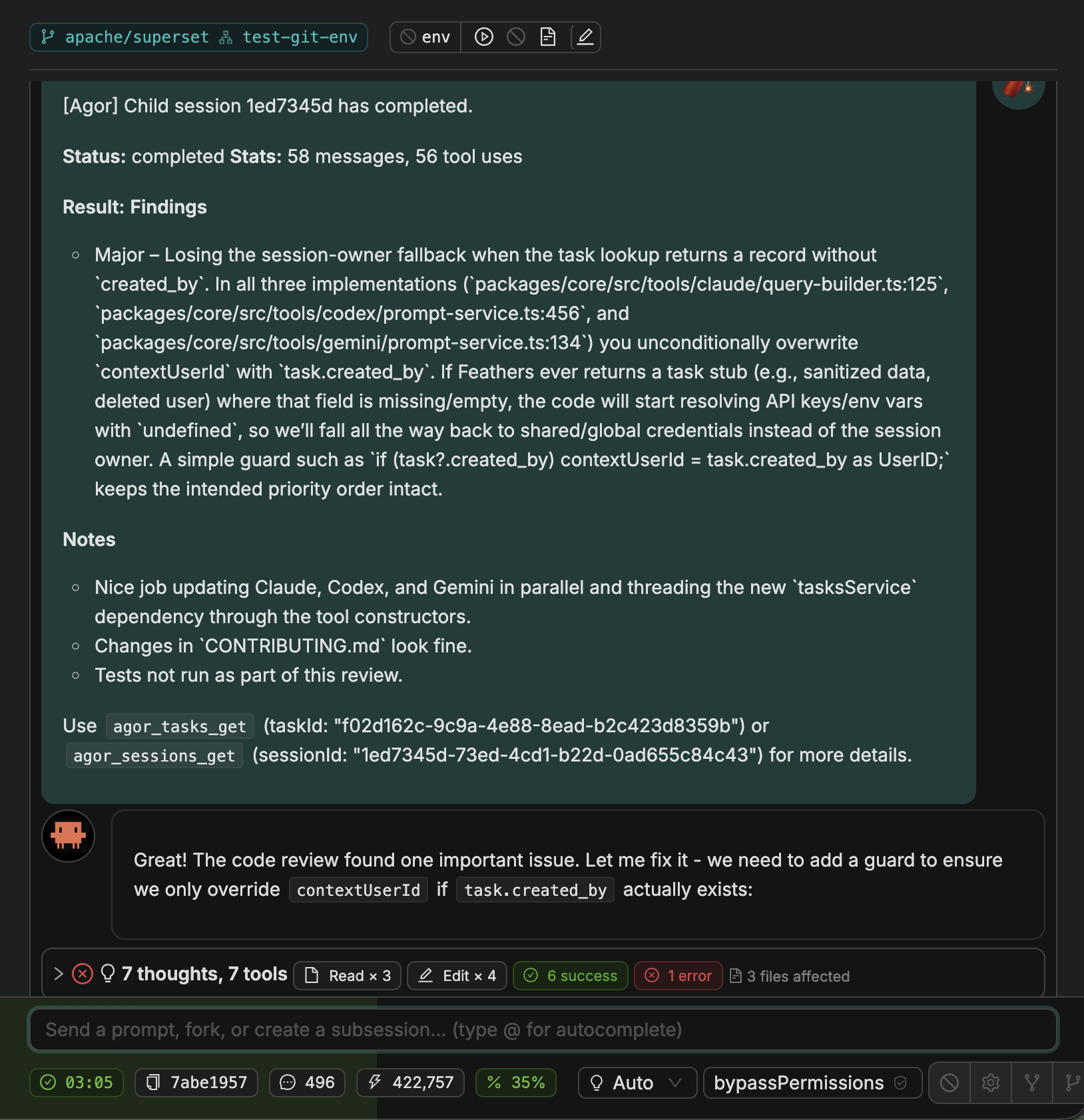 Callback with detailed code review findings