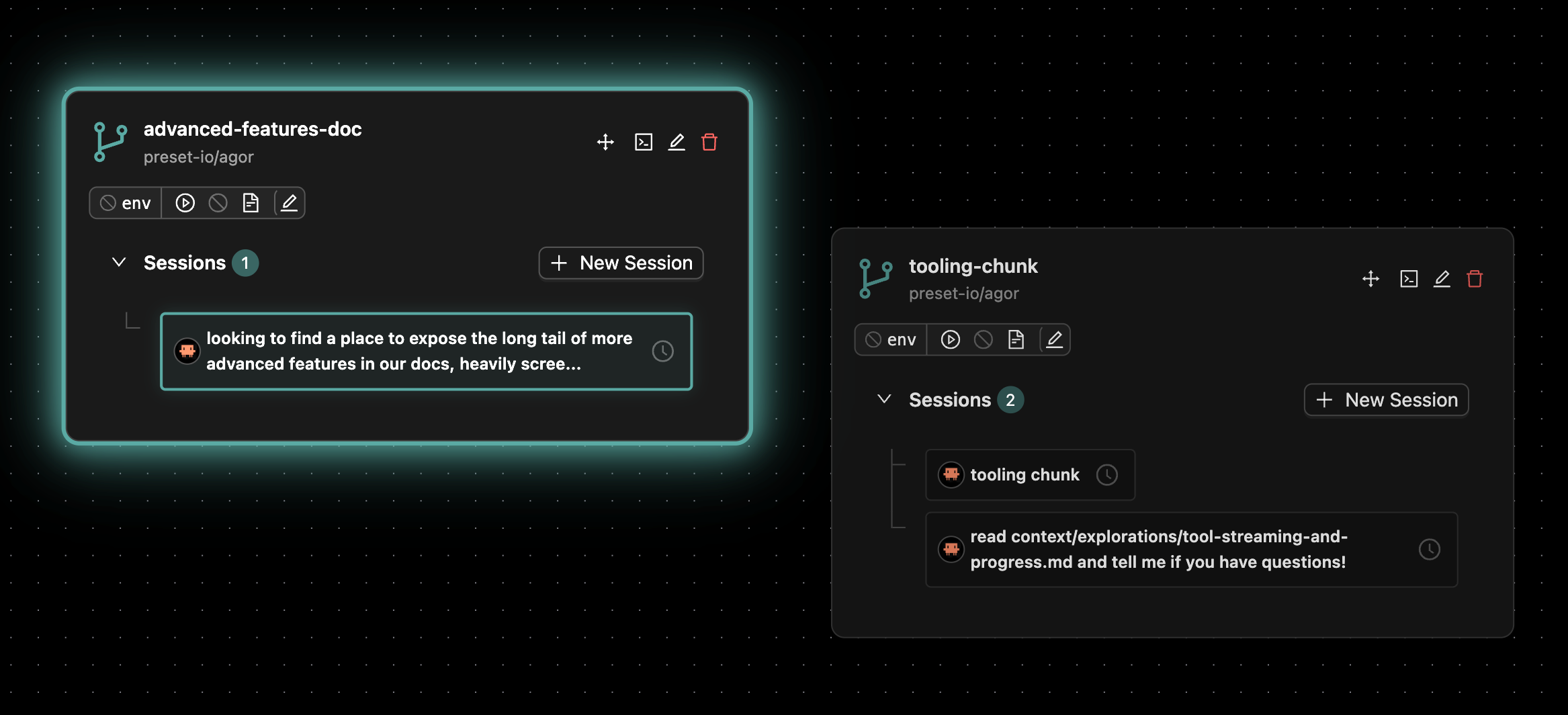 Worktree card with attention glow